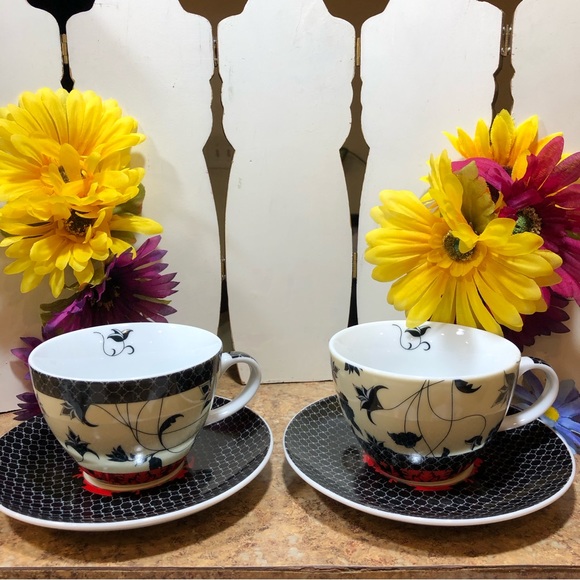 2 Porcelain Sankaty Cappuccino Cups & Saucer Set, by Wooster & Prince - Picture 1 of 10